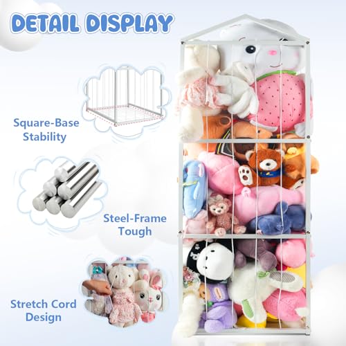 NomNest Stuffed Animal Storage Zoo, Large Metal Plushies Organizer, Heavy Duty Metal Teddy Bear Toy Holder for Kids' Bedroom & Playroom & Nursery (Non-Wheeled, White) - color: Pure white
