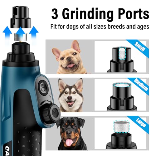 Casfuy Smart 6-Speed Dog Nail Grinder - 50% More Power Pet Nail Grinder with 2 LED Lights Quiet Rechargeable Electric Dog Nail Trimmers File Toenail Grinder for Large Medium Small Dogs & Cats (DB) - color: Dark Blue