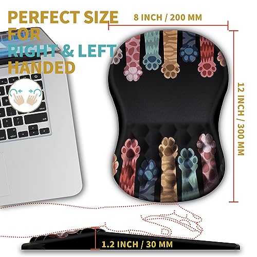 Hokafenle Ergonomic Mouse Pad Wrist Support with Massage Design, Wrist Rest Pain Relief Mousepad with Memory Foam&Non-Slip PU Base, Mouse Pads for Wireless Mouse & Desk (12x8 inch,Paw) - color: HK023-Paw