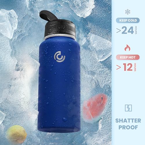 COKTIK 32oz Sports Water Bottle, Stainless Steel Water Bottle for Insulated, Reusable Travel Bottle, With Straw, With Handle Grip for Easy Carrying, Suitable for Cycling, Outdoor Vacations(Cobalt) - color: Cobalt, size: 32 Ounces