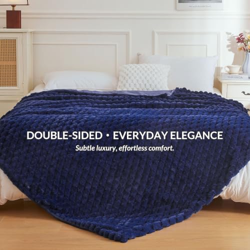 XeGe Luxury Bubble Fluffy Faux Rabbit Fur Bed Blanket Queen, Navy Blue | 90"x90", Double-Sided, Hypoallergenic, No-Shed, Washable, Plush Shaggy Blanket for Bed Couch Sofa Snuggling Lounging Napping - color: Navy Blue, size: Queen (90" X 90")