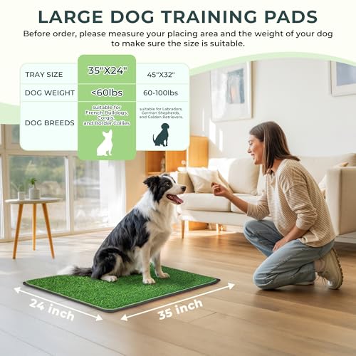 BurgeonNest Dog Grass Pad with Tray 35"x24", 3-Layer System with EVA Tray | Includes Reusable Artificial Grass, Absorbent Washable Pee Pad, Foldable Tray for Balcony, Apartment & Indoor/Outdoor Use - size: L-35''x24''