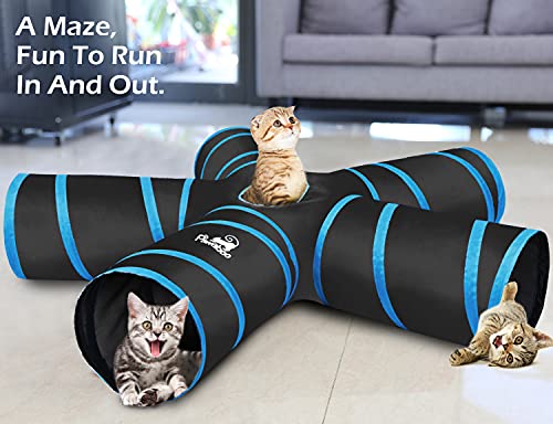 Pawaboo Cat Tunnel Tube 5 Way Tunnels, Blue, 25x53cm | Extensible Collapsible, Play Tent Interactive Toy Maze, Cats House with Balls and Bells - color: A-Blue, size: 5 Way