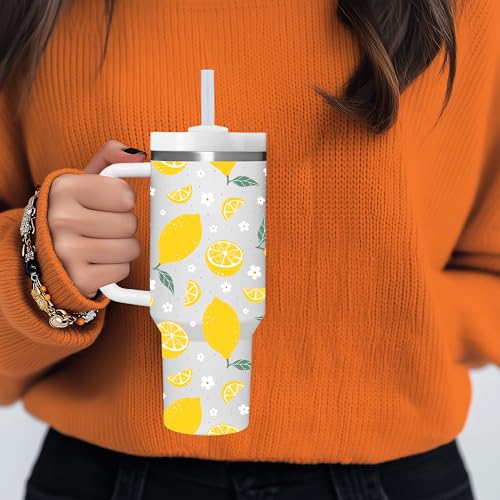 AMZUShome Lemon Gifts.40oz Lemon Tumbler with Handle.Lemon Lover Cup Gift.Birthday Christmas Lemons Tumblers Gift for Women Men. - style: Lemon