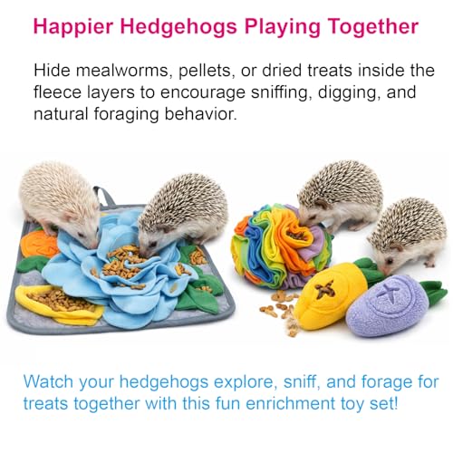 5Pcs Hedgehog Foraging Toy – Snuffle Mat, Snuffle Ball & Carrot Treat Toys for Hedgehog Cage Enrichment, Interactive Feeding Toys for Hedgehog, Rabbit & Guinea Pig, Small Pet Foraging Toys