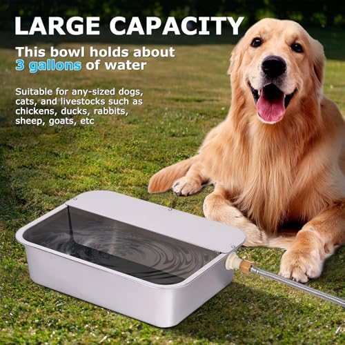 3 Gallon Automatic Dog Water Bowl Dispenser Outdoor Dog Waterer | Stainless Steel Outside Large Self Filling Auto Water Bowl for Dogs Cats Pets Livestock Chicken