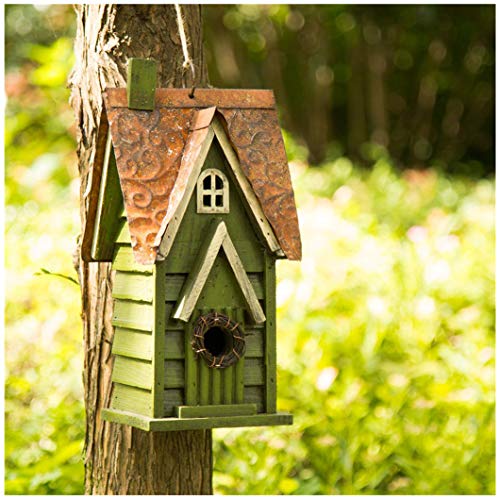 Glitzhome Bird Houses for Outdoors, Hand Painted Distressed Wooden Bird House Hanging Garden Birdhouse for Outside, Decorative Birdhouses for Bluebird Hummingbird Wren Finch Cardinals Cedar 12" H - color: 12"H Green
