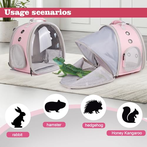 WEVONIGU Expandable Small Animal Backpack Carrier with Clear Bubble Window Large Space Travel Cage for Hedgehog Rat Parrot,Bearded Dragon,Sugar Glider,Airline Approved (Pink, BE Backpack) - color: Pink, size: BE Backpack