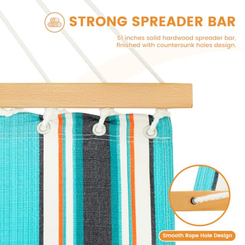 Lazy Daze 12 FT Sunbrella Fabric Hammock, Non-Fading Double Outdoor Hammock | 2 Person Hammock with Pillow, Straps, Carabiners , All Weather Fade Resistant for Outside, Token Surfside - color: Token Surfside
