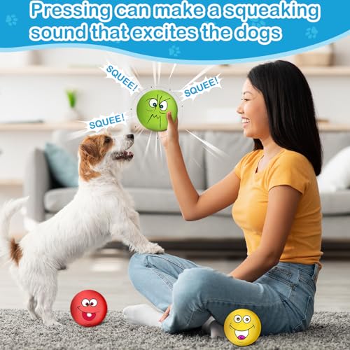 3.14" Squeaky Dog Toys Funny Smile Face Chewing Latex Rubber Soft Fetch Play Interactive Squeaky Dog Balls for Puppy Small Medium Pet Dog (3PCS) - color: Large Size Squeaky Dog Toys 3PCS