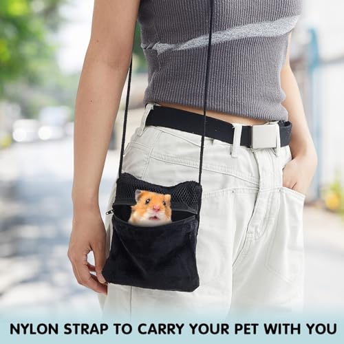 2 Pcs Sugar Glider Pouch Breathable Carrying Bonding Pouch Soft Hamster Carrier with Strap Zipper Small Animal Travel Sleeping Bag Cage Accessories for Rat Reptile Other Small Pets(Black) - color: Black