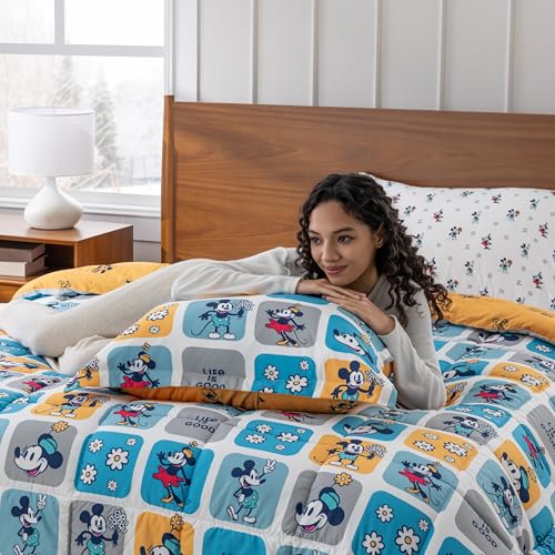 Berkshire LIG Printed Reversible Microfiber Comforter Set–5-Piece, Ultra Soft All-Season Bedding, Wrinkle & Fade Resistant, Twin, Steamboat Willie Boxes Extra Large Blue - color: Steamboat Willie Boxes Extra Large Blue, size: Twin