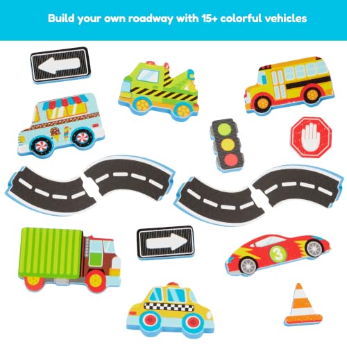 Alex Toys Foam Bath Stickers for Toddlers, 38-Piece Vehicle Tub Stickers Stick to Tub Wall - Foam Bath Toys for Kids Ages 1-3 Toddler Bath Toys for Boys Cars Trucks Bus, Mesh Storage Bag - style: BEEP BEEP