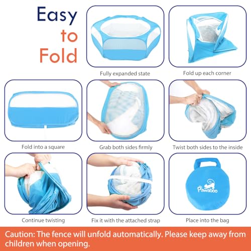 Pawaboo Small Animal Playpen with Zippered Cover,Light Blue | Portable pop-up pet tent for supervised rabbits, guinea pigs, chicks and kittens; water-resistant bottom and 3 metal rods - color: C-Light Blue