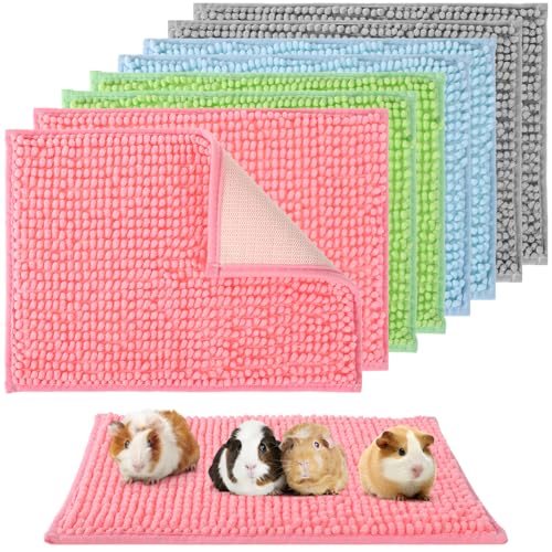 8 PCS Guinea Pig Liner Washable Rabbit Cage Liner 12x16 Inch Guinea Pig Fleece Bedding Pee Pads Reusable Absorbent Pet Mats for Small Animals, Bunny, Hamster (Gray, Green, Pink, Blue)
