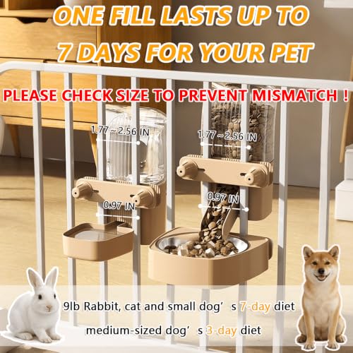 2-Pack Cage-Style Large Capacity Hanging Automatic Pet Feeder & Water Dispenser 50oz/1500ml,for Cages 0.98" Max Inner,1.77"-2.56" Outer,for Small/Medium Dogs, Cats, Rabbits & Guinea Pigs - color: Grey