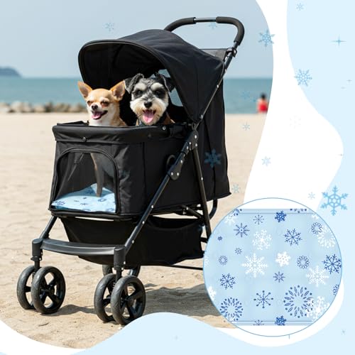 Nuanchu Dog Stroller Cooling Mat, Waterproof Gel Pet Cooling Pad for Summer, Washable Cat Sleeping Blanket, Portable Ice Gel Travel Mat for Cats, Crates, Car Seat(11.81 x 19.69 Inches,Snowflake) - size: 11.81 x 19.69 Inches, style: Snowflake