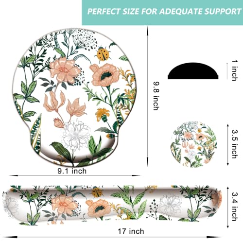 Keyboard Wrist Rest Pad Mouse Pad with Wrist Support Set of 3, Mousepad with Non-Slip Rubber Base, Ergonomic Memory Foam Mouse Wrist Cushion Support for Home Office Laptop Computer, Flower White - color: Flower White