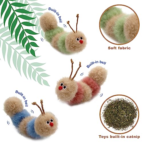 Jumpaws Interactive Natural Catnip Toy, with Rattle, Bite Resistant, for All Ages Indoor Cat, Shape of Caterpillar, Kitten Toy (Small/ 3 Pck/Cat Toy) - size: Small/ 3 Pack/ Cat Toy