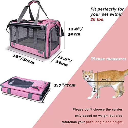 GAPZER Pet Carrier for Large and Medium Cat, Soft-Sided Pet Crate for Puppy | Dog Foldable Car Traveling Kennel Bag with Privacy Protection, Big Kitten Carrying Cage Ventilated Home Outdoor Vet Transport - color: Pink