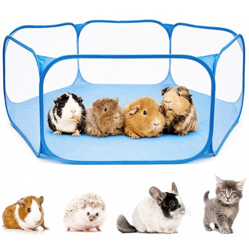 Rypet Guinea Pig Playpen Pop-Up, Outdoor Yard Fence for Small Pets,Blue | Breathable 360° Mesh View, Pops Open Fast, 47 x 15 in Play Space, Folds Flat for Travel, Rabbits Hamsters Hedgehogs - color: Blue, style: Open Top Playpen