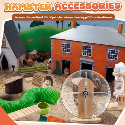 20 Pcs Hamster Toys Set, 16 Small Animal Chewing Toys, Maze Wood House, Silent Exercise Running Wheels and Water Bottle Set Feeding Bowl for Hamster Habitat Rat Cage Accessories(Green) - color: Green