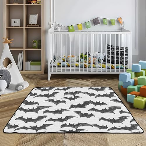 Baby Play Mat Black Brush Doodle Bats 50 x 50 Playpen Mats for Floor Play Gym Crawling Mat Non-Slip Cushioned Baby Playmat for Infants, Babies, Toddlers - color: multi 24