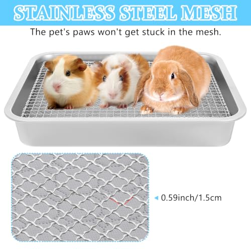 Guinea Pig Box with Stainless Steel Grid and Washable Pad Small Animal Toilet Training Accessories for Dwarf Rabbit Ferret Chinchilla, Easy Clean Less Stink 17"*13"*2.5"