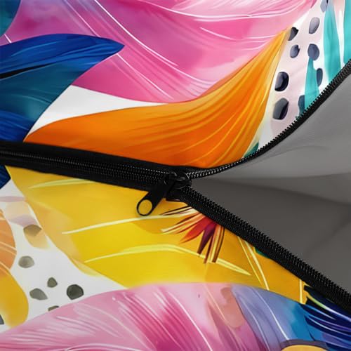 AILONEN Midnight Meow Sleeping Bag, Charcoal Cat Eyes Crescent Graphic, Portable Camp Sack Sleepover Style - color: Tropical Leaves
