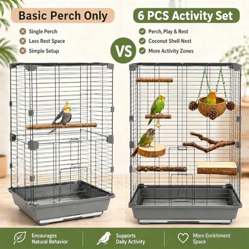 Bird Perch Bird Cage Accessories Parrot Toys Natural Wood 6Pcs Set for Parakeet Cockatiel Conure Lovebird Small Medium Birds