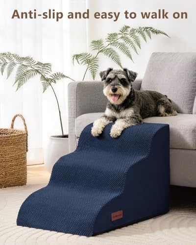 Aodisman Dog Stairs for Small Dogs,3 Step Dog Ramp for Couch,Non-Slip Steps | Pet stairs help small dogs, old cats, and puppies reach couches and chairs easily, durable indoor dog steps,15.4" H, Blue - color: Blue