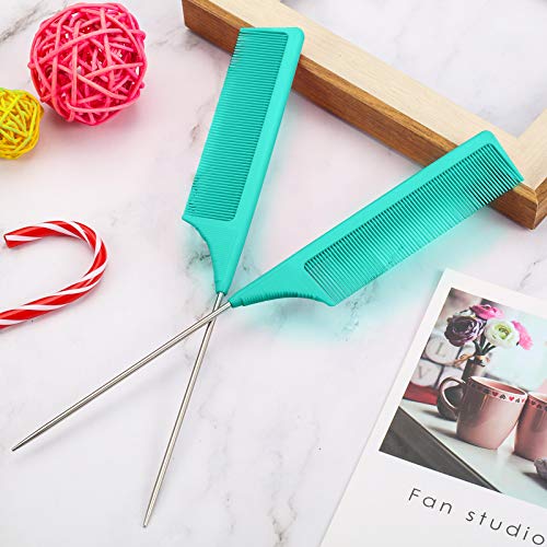 Leinuosen 3 Pack Rat Tail Comb Carbon Fiber,Green | Steel Pin Tail for Sectioning, Heat Resistant Teasing, Pick Comb for Women Wig Styling, Fishtail Design for Salon Updos - color: Green