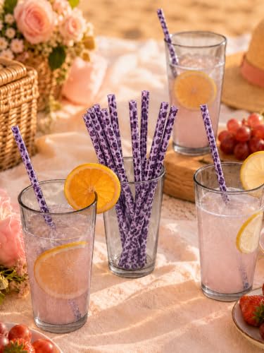 10 Pcs Reusable Leopard Straws Hard Plastic Drinking Straw with Cleaning Brush Leopard Print Animal Drinking Straw Statement Cheetah Animal Straws Birthday Party Favors(Purple) - color: Purple