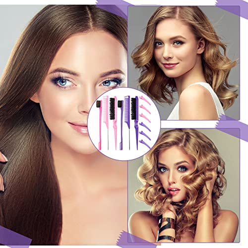 Remerry 12 Pieces Hair Brush Set, Includes 3 Row Salon Teasing Brushes, Double Sided Hair Edge Brush, Rat Tail Combs, Duckbill Clips for Women Girls (Pink, Purple) - color: Pink, Purple