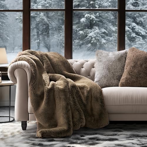 EVERGRACEHOME Faux Chinchilla Fur Throw Blanket, 50"x60", Brown Sable | Luxury, Super Soft, 1220GSM, Fluffy Cozy Mink, Reversible Velvet Back, Warm Thick Heavy Winter Throw for Couch Bed, Gift - color: Brown Sable, size: 50"x60"
