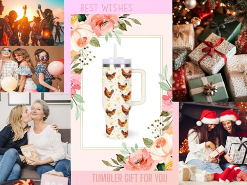 momocici 40oz Chickens Tumbler with Handle Gifts for Women.Chicken Lover Cups Tumbler Gifts for Women.40 oz Birthday Christmas Chicken Cup Tumblers for Chickens Lover. - style: Chicken