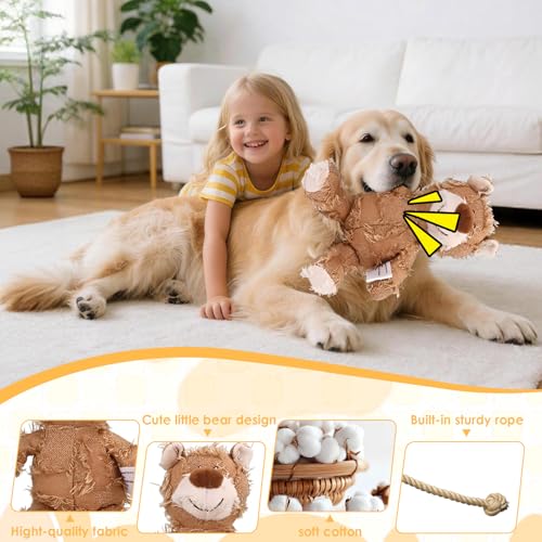 MAXBECK Dog Companion for Heavy Chewers- Indestructible Robust Bear Dog Toy, Resistant Squeaky Dog Toys for Heavy Chewers, Unbreakable Stuffed Plush Dog Toys for Aggressive Chewers (B-Oak) - color: B-Oak