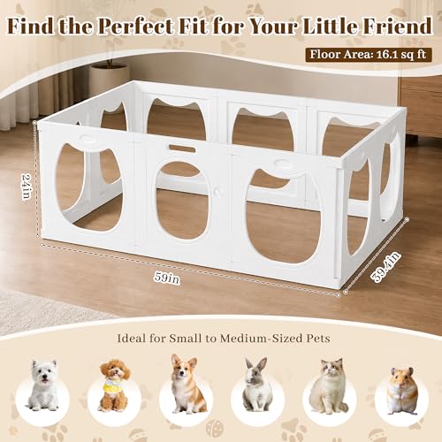 Clear Acrylic Dog Playpen Indoor with Toy & Door (24" H, 10 Panels, White) | Transparent Puppy Playpen for Dogs, Cats, Rabbits or Small Pets, Indoor Modern Dog Play Pen for Home, Easy Clean & Assemble
