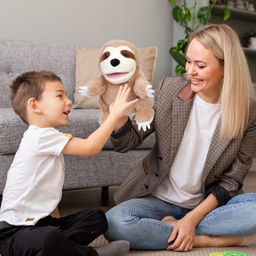 Easfan Sloth Hand Puppet with Movable Mouth Plush Toy Gift for Kids 10" | Interactive storytelling, cute stuffed animal, creativity imagination, easter christmas birthday holiday gift, for toddlers - style: Sloth