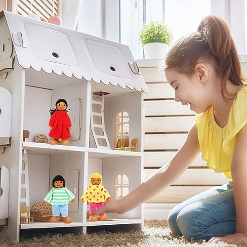 ONEST 11 Pieces Wooden Dollhouse Family Set Mini People Figures Sets Dollhouse Dolls Wooden Doll Family Pretend Play Figures Accessories for Pretend Doll House Toy - style: Bright Style
