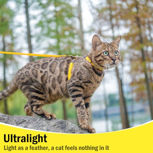 PUPTECK Adjustable Cat Harness and Leash Set Escape Proof Kitten Strap Collar for Walking Travel, Yellow - color: Yellow, size: Small
