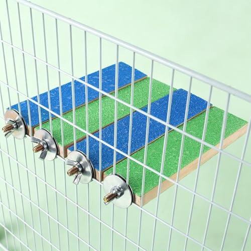 Mygeromon Sugar Glider Toy Climbing Steps Rat Cage Platform Accessories | Wood, 4 Pcs, Small Animal, Squirrels, Chinchillas Enrichment Supplies, Blue, Green