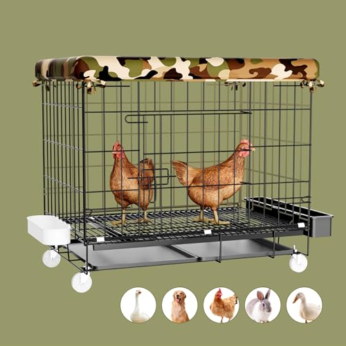 STILLCOVE Small Chicken Cage Outside, with Waterproof Cover & Bowls | with Removable Trays, Universal Wheels, Small Animal Enclosure for Rabbit, Bunny, Cat, Kitten, Dog, Guinea Pig, Ferret, Duck