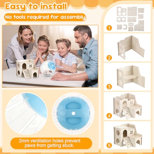 Foilswirl 17 Pcs Hamster Cage Accessory Set, Hamster Toys with Wooden House, Tunnel, Bridge, Natural Chew Toys, Playground Kit for Hamsters, Gerbils, Small Animals