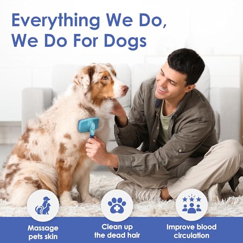 AKC Self-Cleaning Slicker Brush for Dogs & Cats, All Coat Types | Skin-friendly deshedding brush removes loose hair, mats and tangles with an easy-clean design. - style: Self Cleaning Slicker Brush