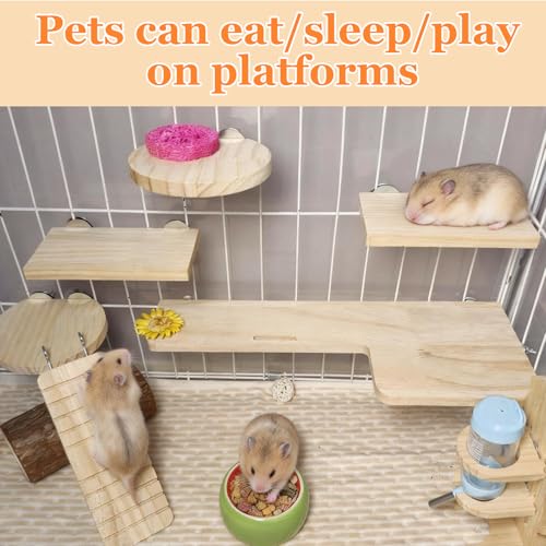 Hamster Cage Platform L-Shaped Wooden Hamster Cage Accessories Rat Climbing Toys Ledge with Ladder for Sugar Glider Mice Mouse Chinchilla Squirrel (L) - size: L