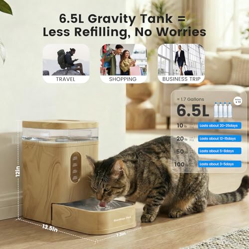 Gardner Pet 1.7 Gallon Automatic Dog Water Bowl Dispenser 6.5L Gravity Water Feeder with Stainless Steel Bowl & Maifan Stone Filter, BPA-Free for for Cats and Dogs (Brown, 1.7 Gallon) - color: Brown, size: 1.7 Gallon