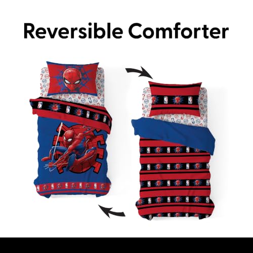 Northwest Marvel Spiderman Twin Comforter Set 4 Piece Includes Reversible Comforter & Sheet Bedding Set Soft Fade Resistant Microfiber Officially Licensed - color: Spidey Drop Twin