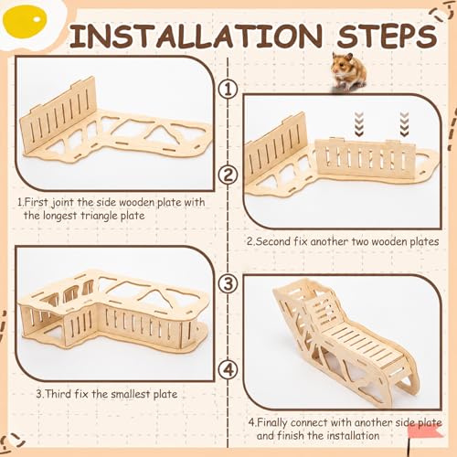 BreezeHug 4 Pcs Hamster Cage Accessories Hamster Platform Hideout Wooden Tunnel Ladder Playhouse Game Climbing Toy with Platform for Pets Dwarf Syrian Mice Degus Gerbils Squirrel(Enclosure) - style: Enclosure