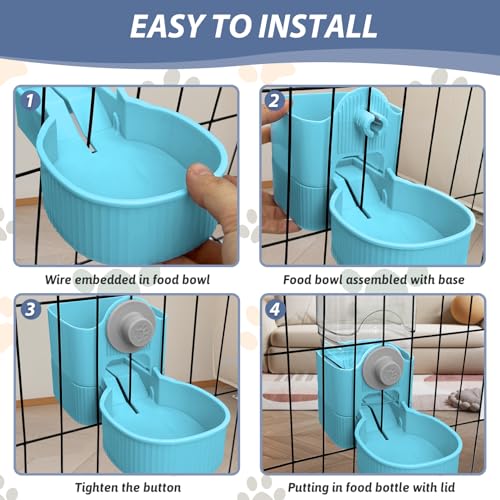 Fhiny Rabbit Food & Water Dispenser, Large Capacity Gravity Guinea Pig Feeder and Waterer Set for Cage Hanging Automatic Bunny Feeder for Bunny Guinea Pig Chinchilla Ferret Cat Puppy - color: Blue